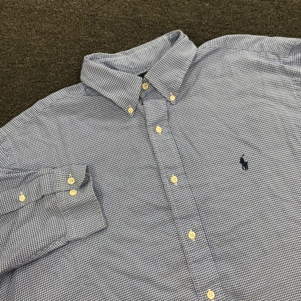 Ralph Lauren Yarmouth Mens 17 32/33 Blue Gingham Cotton Button Down Shirt